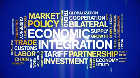 Economic integration animated word cloud,animation tag kinetic typography loop. Stock Footage 295169253