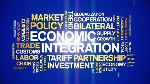 Economic integration animated word cloud,animation tag kinetic typography loop. Stock Footage 295169296