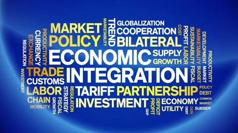 Economic integration animated word cloud,animation tag kinetic typography loop. Stock Footage 295169386