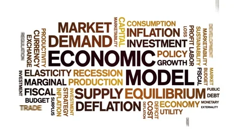 Economic Model animated word cloud,animation kinetic typography seamless loop. 스톡 동영상 295167131