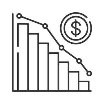 Economic problems black line icon. Bankruptcy. Sinking business process in fi Stock Illustration