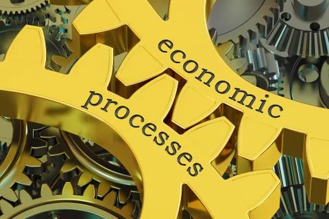 Economic Processes concept on the gears, 3D rendering イラスト素材