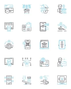 Economic progress linear icons set. Innovation, Growth, Development, Employment Illustrazione stock