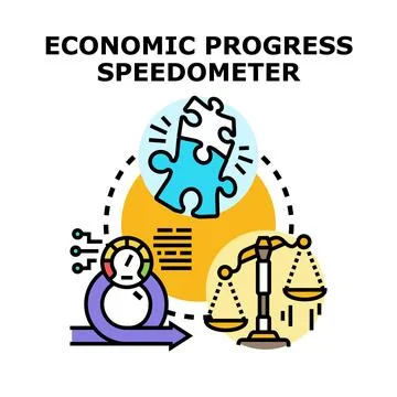 Economic progress speedometer measuring business development growth 스톡 일러스트