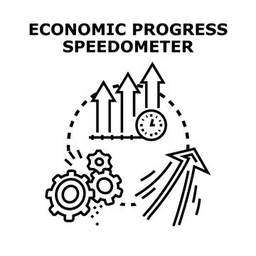 Economic progress speedometer measuring business development growth Stock Illustration