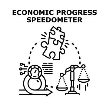 Economic progress speedometer measuring business development growth Stock Illustration