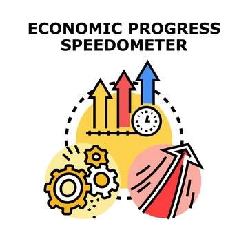 Economic progress speedometer measuring business development growth Stock Illustration