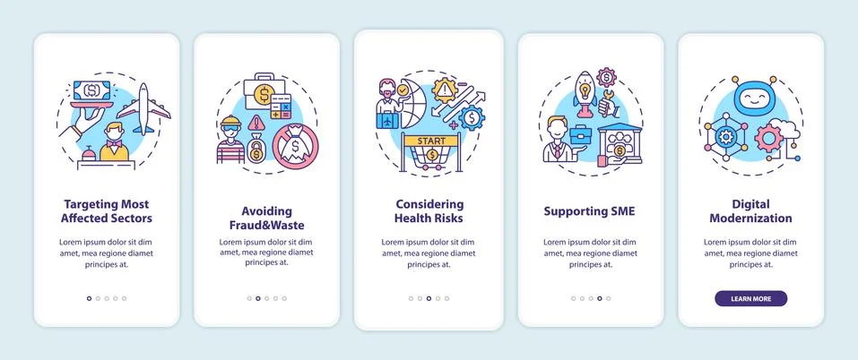 Economic recovery program principles mobile app page screen with concepts イラスト素材