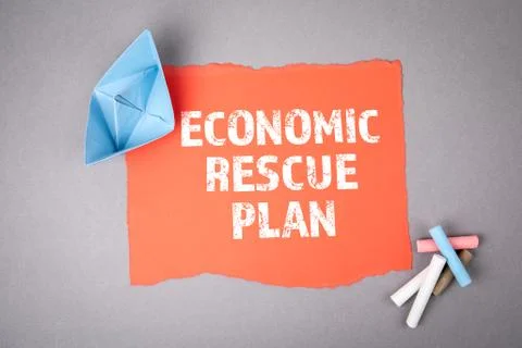 ECONOMIC RESCUE PLAN. Text on note sheet Stock Photos