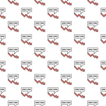 Economic Sanctions vector seamless pattern with red falling arrow sign Stock Illustration