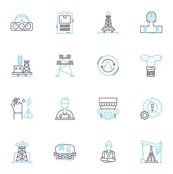 Economic sphere linear icons set. Inflation, Recession, Deflation, Unemployment Stock Illustration