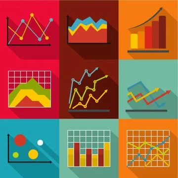 Economic study icons set, flat style Stock Illustration