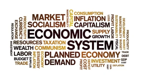 Economic System animated word cloud,animation kinetic typography seamless loop. Stock Footage 295166456