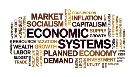 Economic Systems animated word cloud,animation kinetic typography seamless loop Stock Footage 326350685
