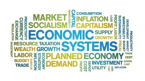 Economic Systems animated word cloud,animation kinetic typography seamless loop Stock Footage 326350749