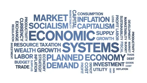 Economic Systems animated word cloud,animation kinetic typography seamless loop Stock Footage 326350792