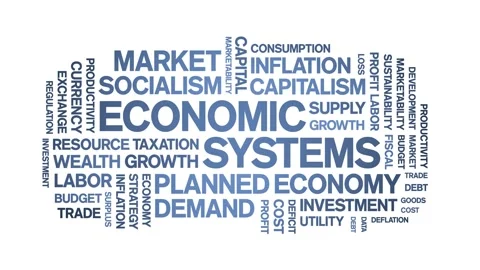 Economic Systems animated word cloud,animation kinetic typography seamless loop Stock Footage 326896026