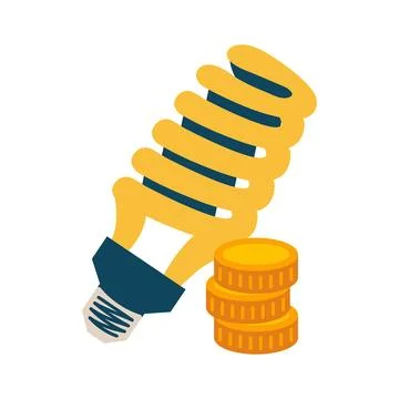 Economic Twisted Lamp and stack of gold Coins. Ecology and savings. Money, cash Stock Illustration
