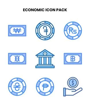 Economic Two Colour Vector Icons Pack Stock Illustration