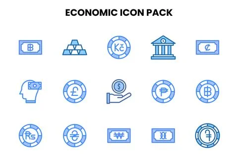 Economic Two Colour Vector Icons Pack Stock Illustration