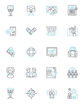 Economic unit linear icons set. Profitability, Efficiency, Sustainability Stock Illustration