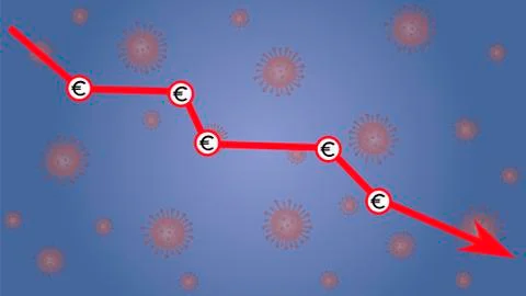 Economics fall, dollar fall chart with copy space. Coronavirus Stock Illustration
