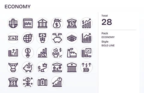 Economy Digital Vector Pack containing 28 Grid Fitted Bold Line 256x256 Icons Stock Illustration