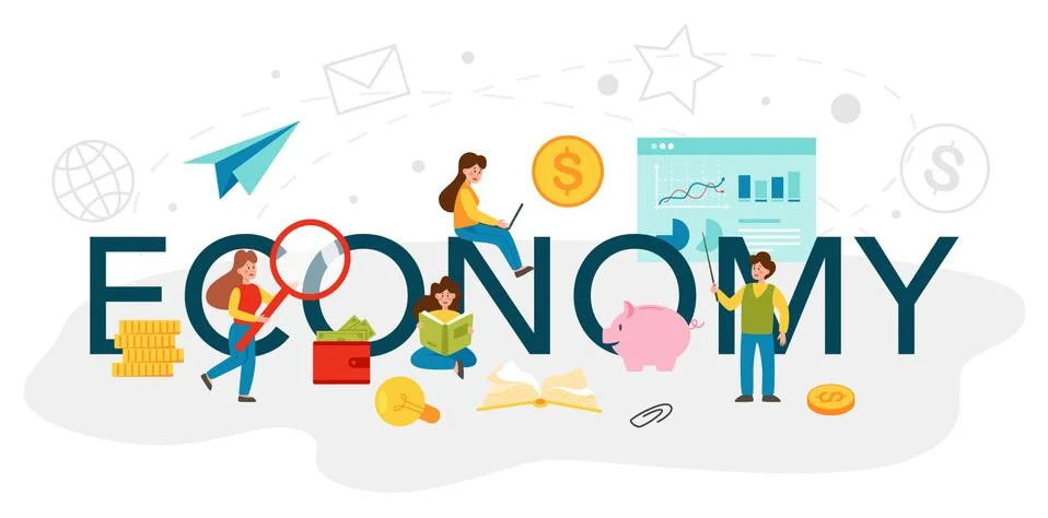 Economy typographic header. Student studying economics and budget. Illustrazione stock