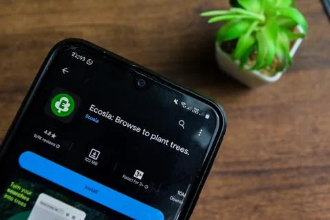 Ecosia - Browser to Plant Trees application on Smartphone screen. 写真素材
