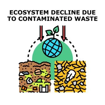 Ecosystem decline from contaminated waste pollution concept Stock Illustration