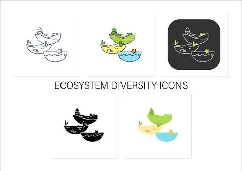 Ecosystem diversity icons set Stock Illustration