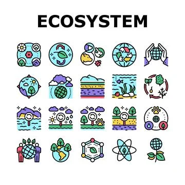 Ecosystem Environment Collection Icons Set Vector Illustrazione stock
