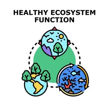 Ecosystem function concept illustrating planet balance sustainability Stock Illustration