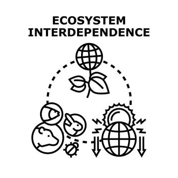 Ecosystem interdependence concept showing environmental balance Stock Illustration