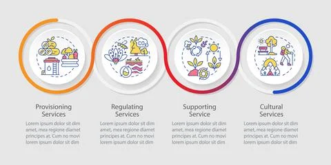 Ecosystem services infographics circles sequence Stock Illustration