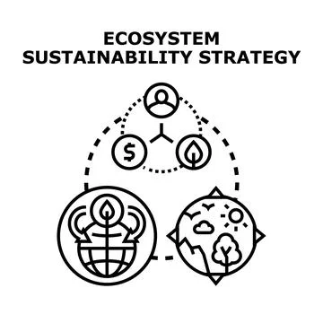 Ecosystem sustainability strategy integrating environment economy society Illustrazione stock