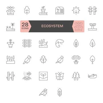 Ecosystem Vector Icon Repository containing 32 Thin Line 256x256 Editable g.. Stock Illustration