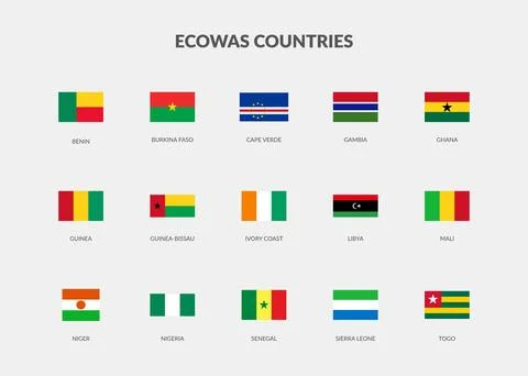 ECOWAS Countries Rectangle flag icon set. Stock Illustration