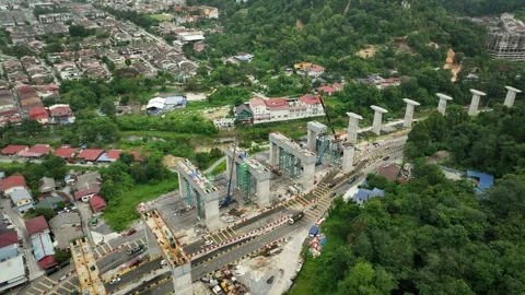 ECRL Construction Progress in Gombak Area with Urban Landscape Stock Footage 320752353