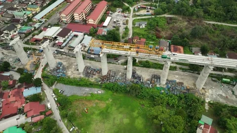 ECRL Construction Progress in Gombak Area with Elevated Structure Stock Footage 320752372