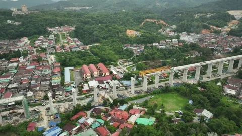 ECRL Construction Progress Near Gombak Area Surrounded by Landscape Stock Footage 320752363