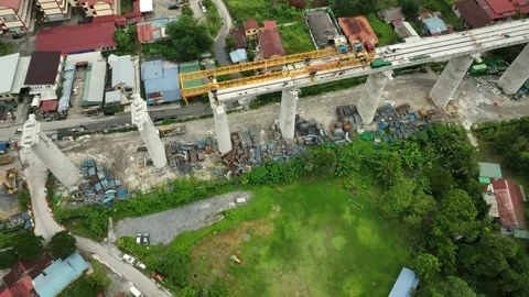 ECRL Construction Project Advances in Gombak Area with Equipment Deployment Stock Footage 320752385