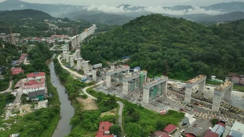 ECRL Project Progress in Gombak Area with Surrounding Landscape Stock Footage 320752335