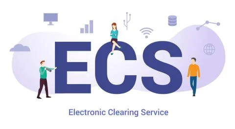 Ecs electronic clearning service concept with big word or text and team peopl 스톡 일러스트
