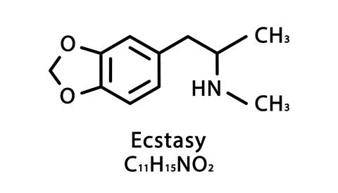 Ecstasy molecular structure. MDMA skeletal chemical formula. Chemical molecular Stock Illustration