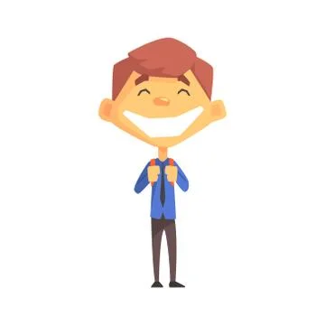 Ecstatic Boy With A Tie, Primary School Kid, Elementary Class Member, Isolated Stock Illustration