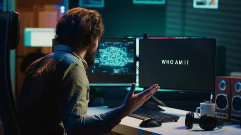 Ecstatic developer punching desk in excitement after achieving AI singularity 写真素材