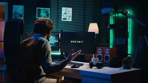 Ecstatic developer punching desk in excitement after achieving AI singularity 写真素材