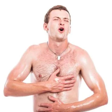 Ecstatic shirtless man Stock Photos