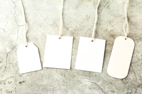 Ectangle tag mockup, square tag mockup with white card. Blank paper product tags Stock Photos